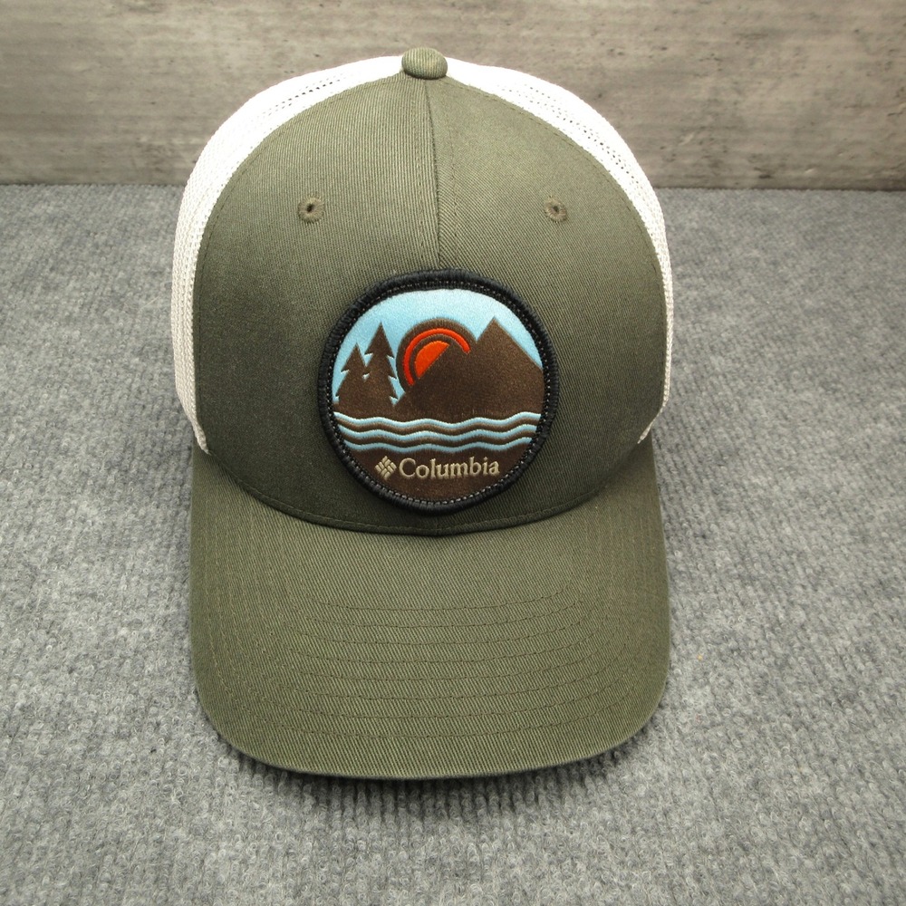 Columbia Hat Cap Mens L/XL Green White Fitted Trucker Fish Hunt Outdoor Gorpcore